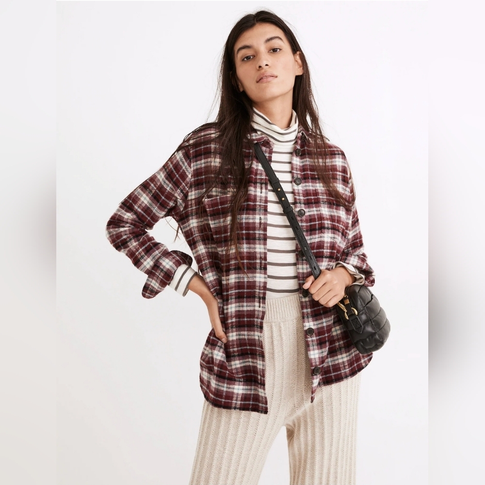 Madewell Red and White Oversized Button Down Shirt